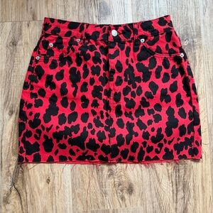 Topshop Red and Black Animal Print Mini Skirt
